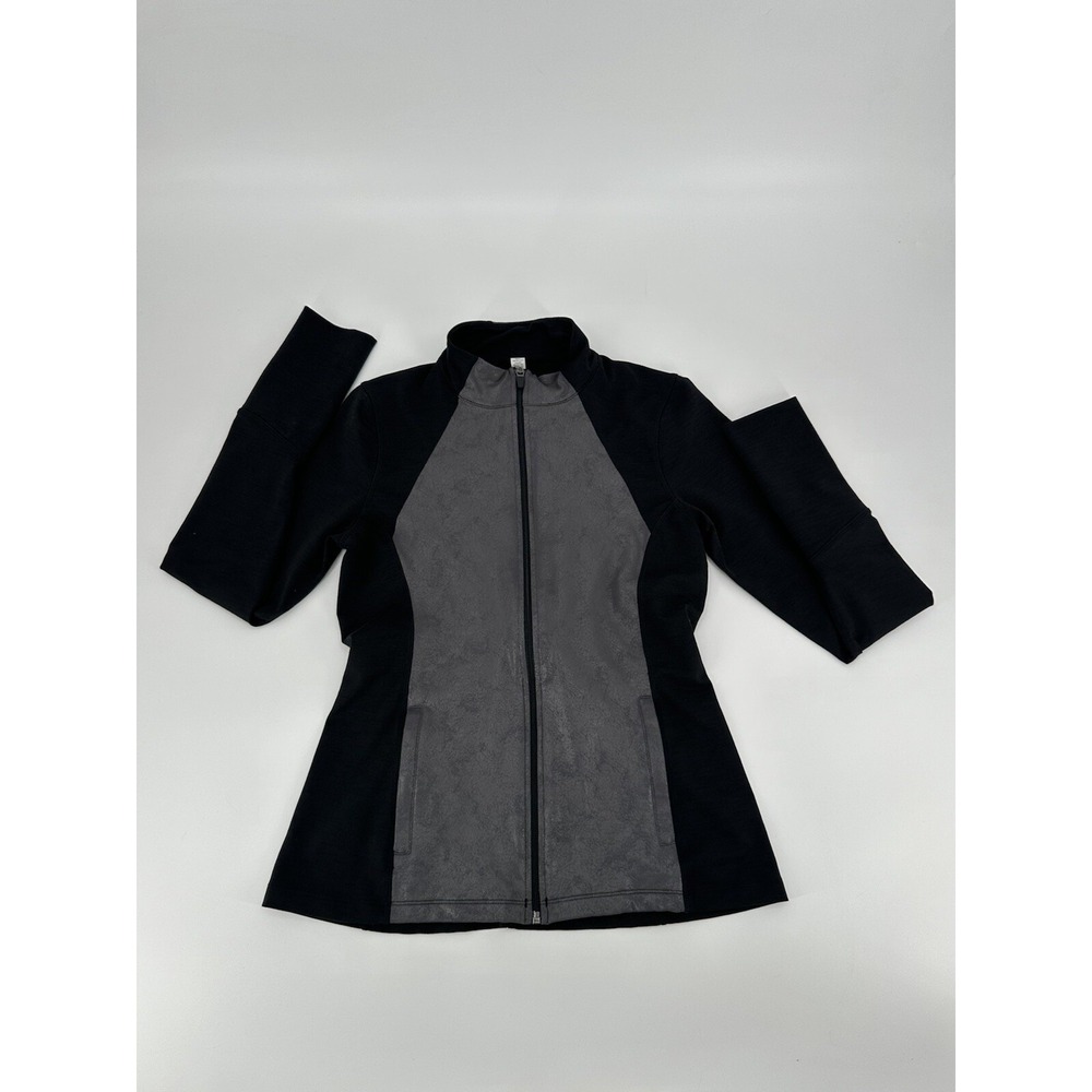 Manduka Made For Yoga Full Zip Athletic Sweater Women's Black Silver Size Medium